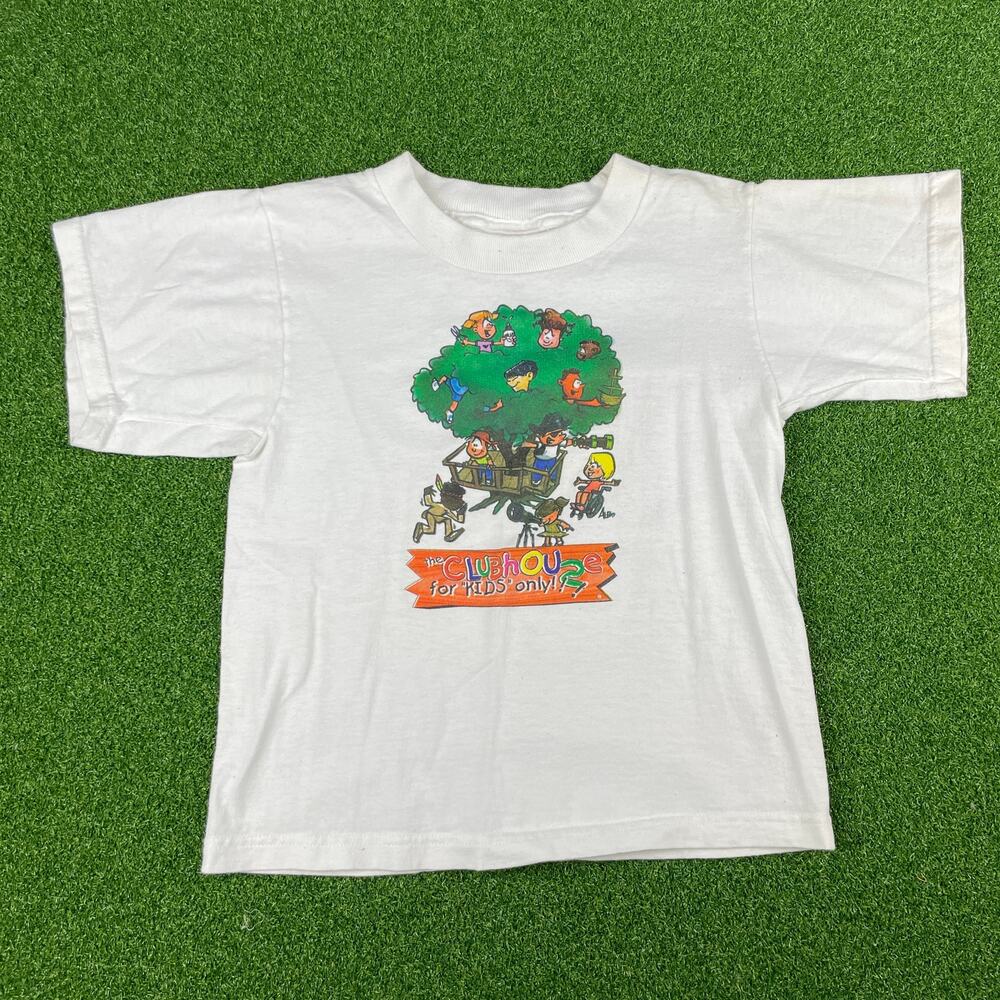 Vintage 90s Fruit of The Loom The Club House For Kids Only White T-Shirt Sz 6/8